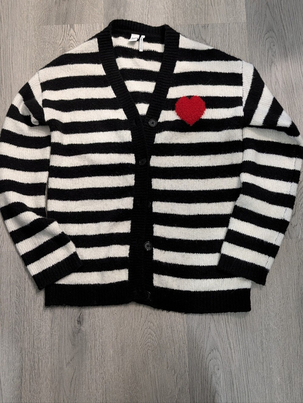 TWIK Black White Striped Heart Cardigan XS Oversized Coquette French Girl Goth